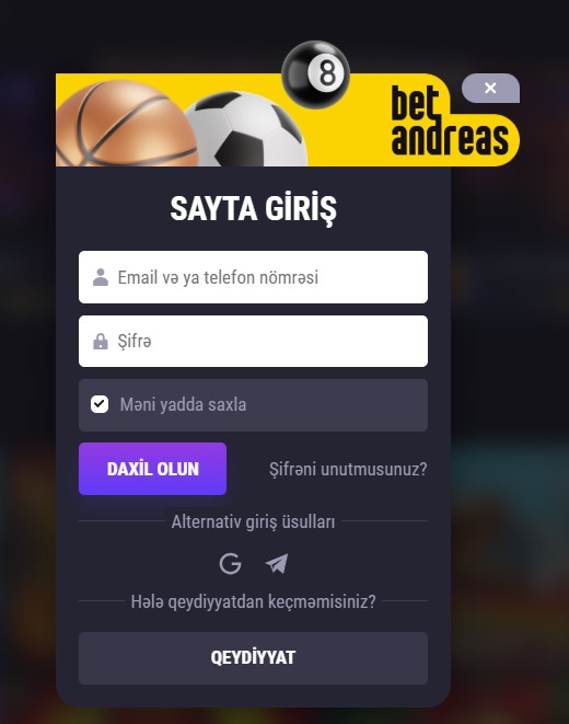 BetAndreas Hesabına Daxil Olma